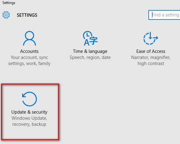 choose Update and security option