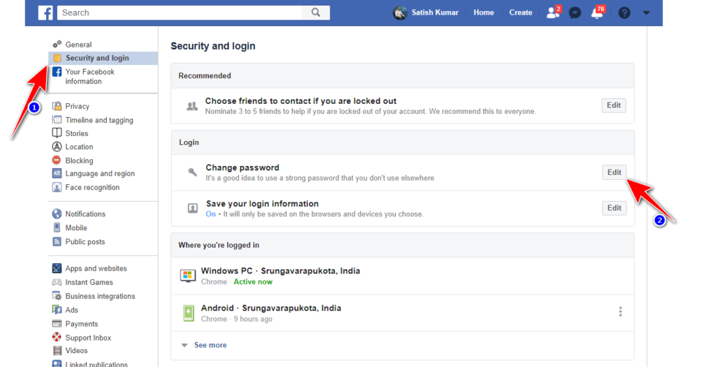 choose change password