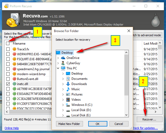 recuva scan and recovery