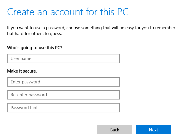 create an account for this PC