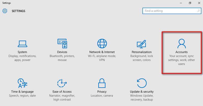 choose Accounts from Settings