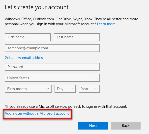 without microsoft account