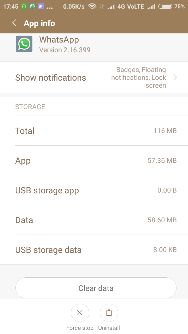Whatsapp app info to uninstall