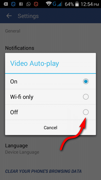 OFF the video autoplay