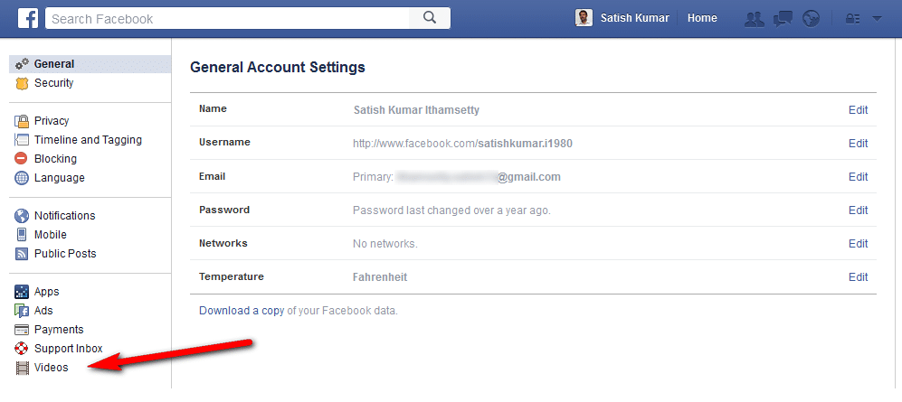 choose Videos in fb settings