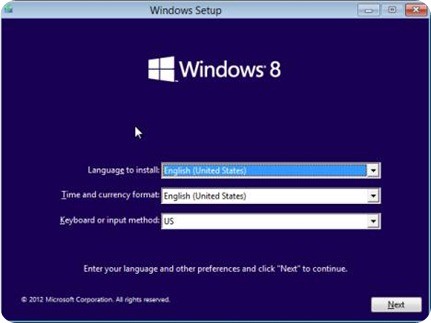 install windows 8 setup