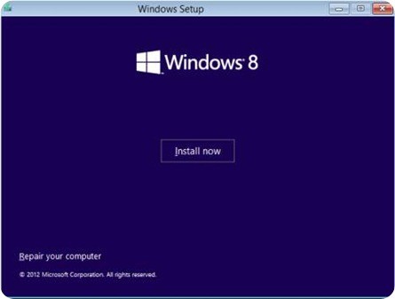 install windows 8 - Install now