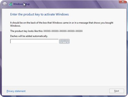 Enter the Microsoft validation key