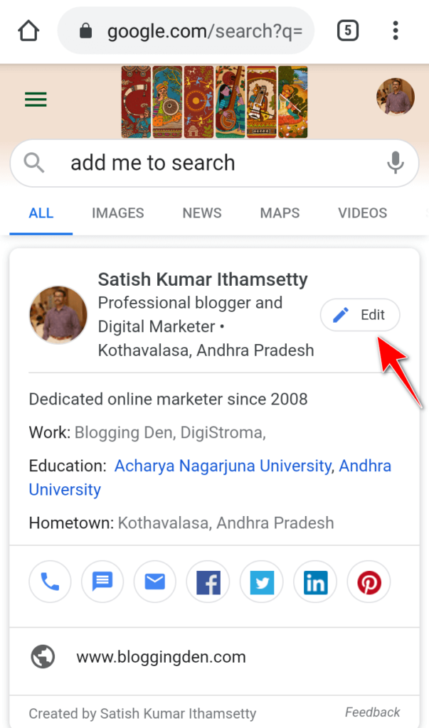 google virtual visiting cards in Edit preview