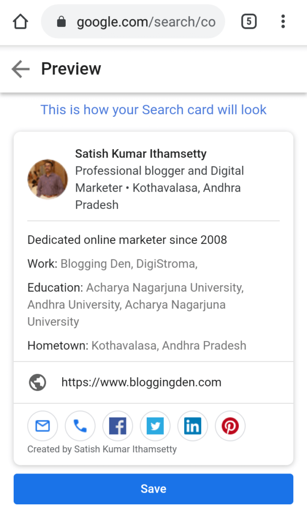 google virtual visiting cards in preview